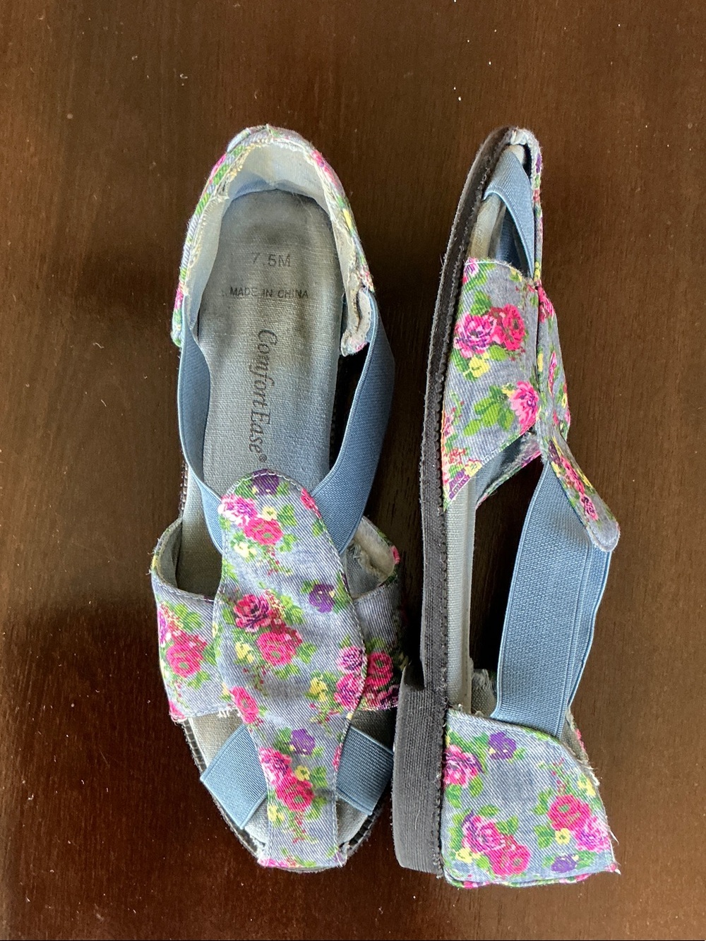 Floral Blue Women's Sandals with Pink Rose Print